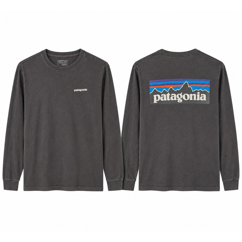 Patagonia Long Sleeve T-Shirt Mens Small Black P-6 Logo Organic Cotton Gorpcore